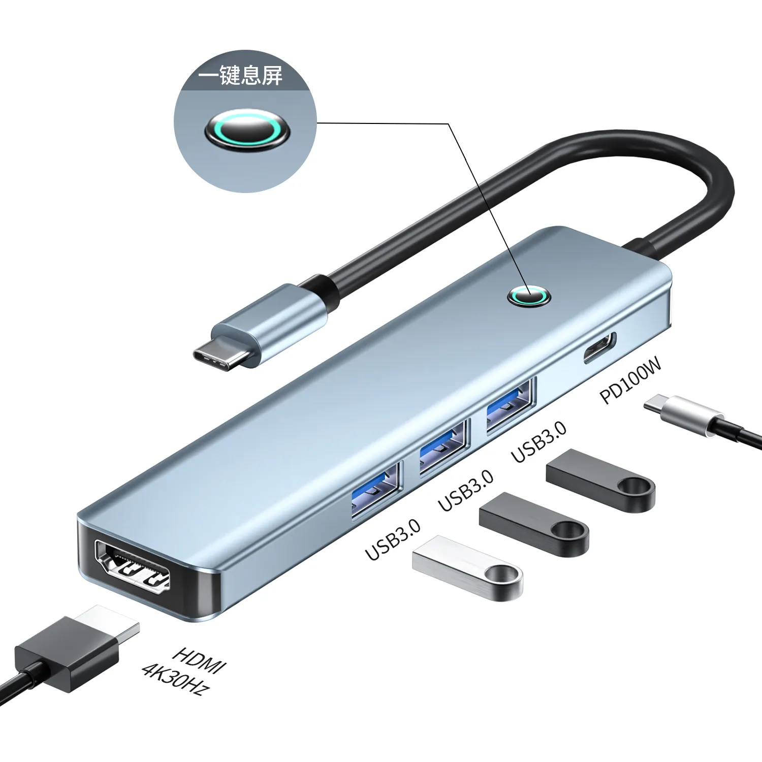 Picture of Five-in-one usb multi-port docking station 3.0 hub Hub Laptop Converter Docking station 1*PD+3*USB3.0+1*HDMI (4K 30Hz)